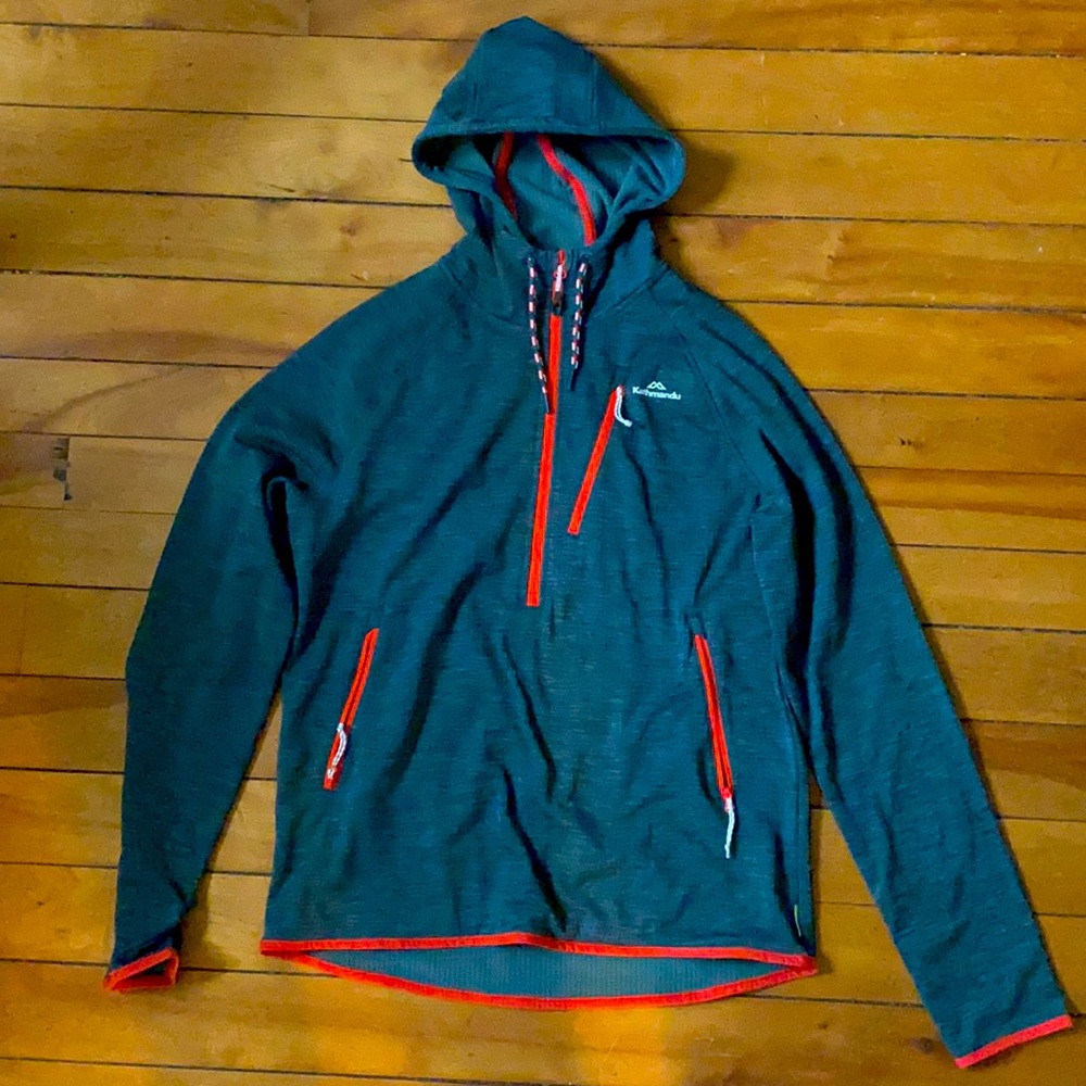 Kathmandu Teal Hooded Lightweight Jacket with Red Trim